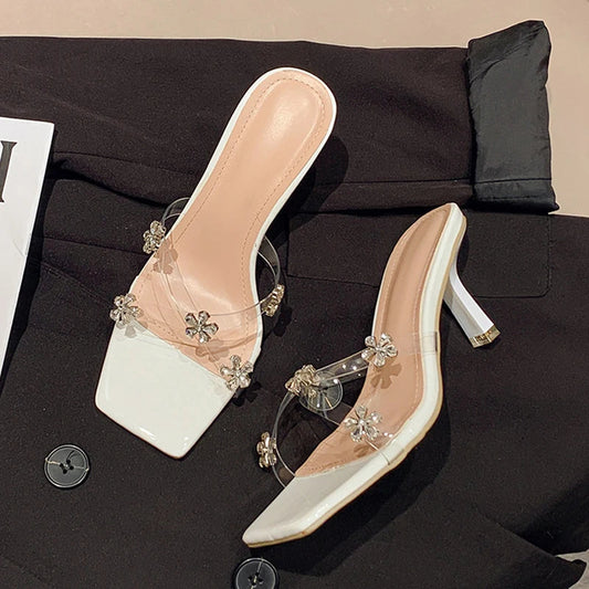 Crystal Flowers Designer Sandal PVC Transparent Shoes