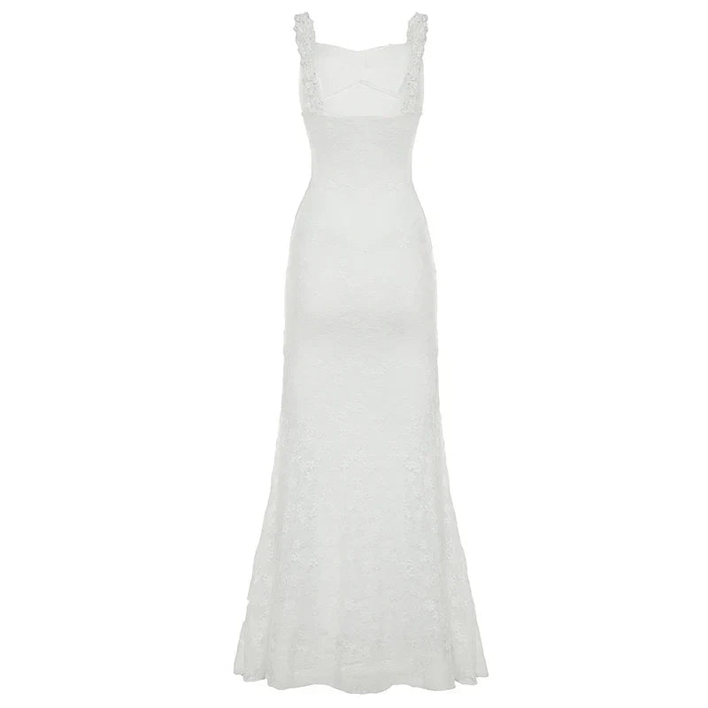 Off Shoulder Lace Ruffle Sleeve Fishtail Lace Maxi Dress