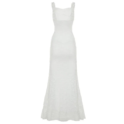 Off Shoulder Lace Ruffle Sleeve Fishtail Lace Maxi Dress