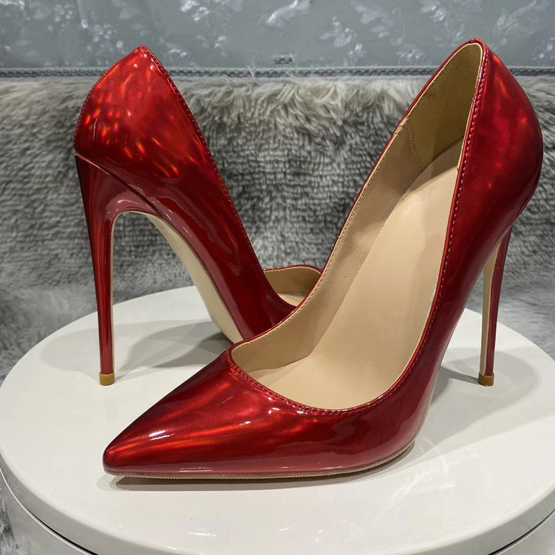 Dark Red Pointy Toe High Heel Wedding Bridal Shoes