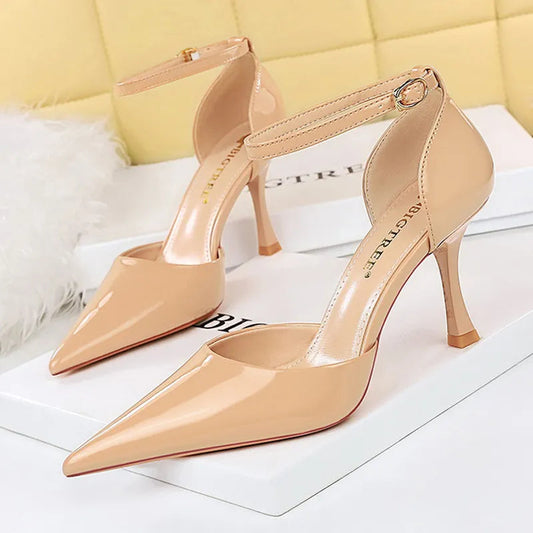 Nude Patent Leather High-heeled Pumps for Women, Luxury Banquet Shoes for Summer