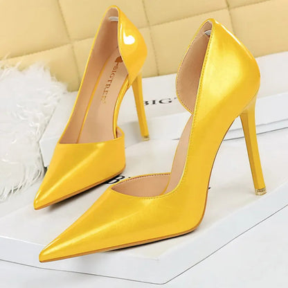 Yellow High Heel Patent Leather Women Pumps for Fashionable Wedding - Size 11 C