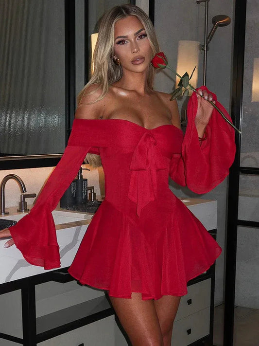 Flare Sleeve Off Shoulder Mini Dress