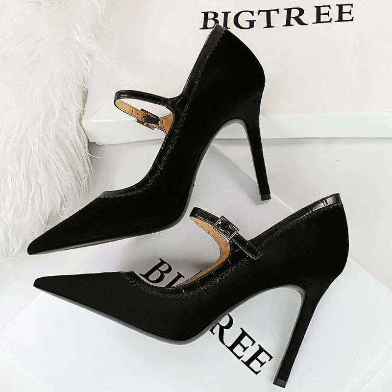 Suede High Heel Buckle Pumps for Women - Elegant Luxury Stilettos