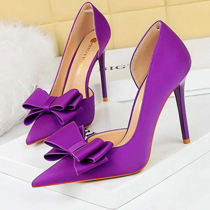 Bowknot Women Pumps High Heels Sexy Party Stilettos Office Shoes