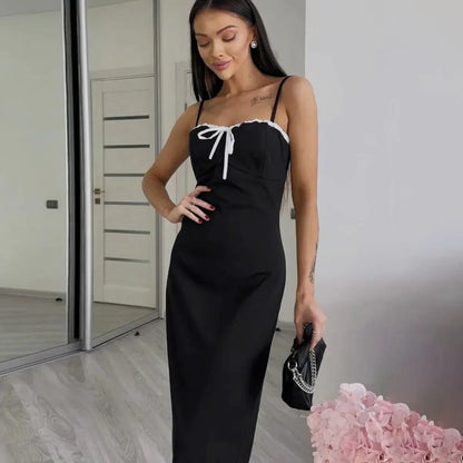 Open Back Lace Patchwork Black Maxi Dress