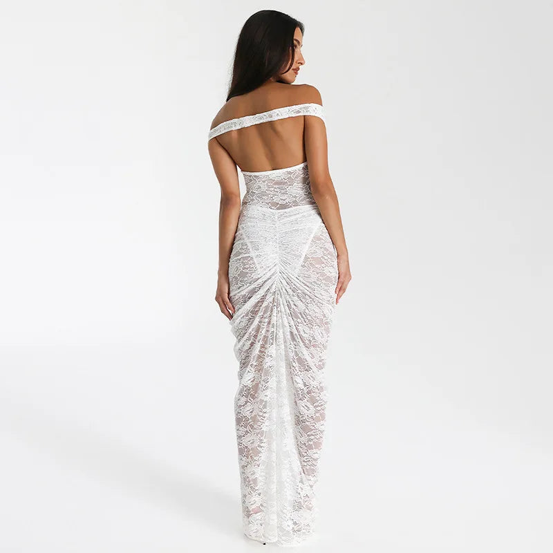 Lace Deep V Sleeveless Tight Split Long Dress