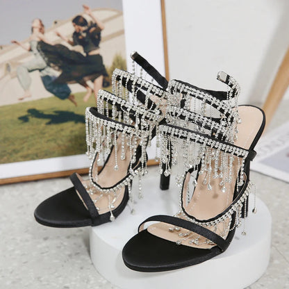 Glitter Crystal Tassel Snake Coiled Sandals for Women