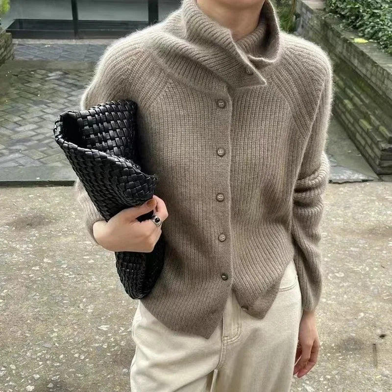 Turtleneck Thick Wool Knit Cardigan