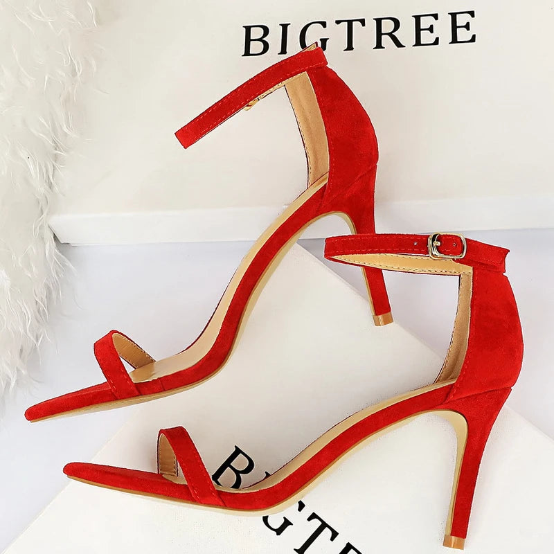Suede Summer Sandals with Sexy High Heels - Peep Toe Stilettos