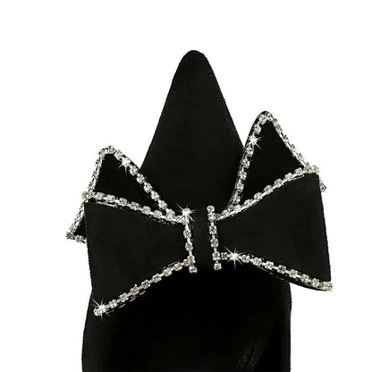 Rhinestone Bowknot Suede High Heels for Women - Sexy Party Shoes