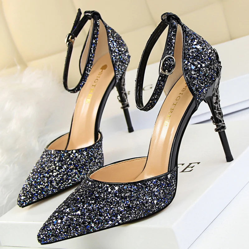 Sequin Wedding Pumps with Metal Decoration - 7.5cm Stilettos
