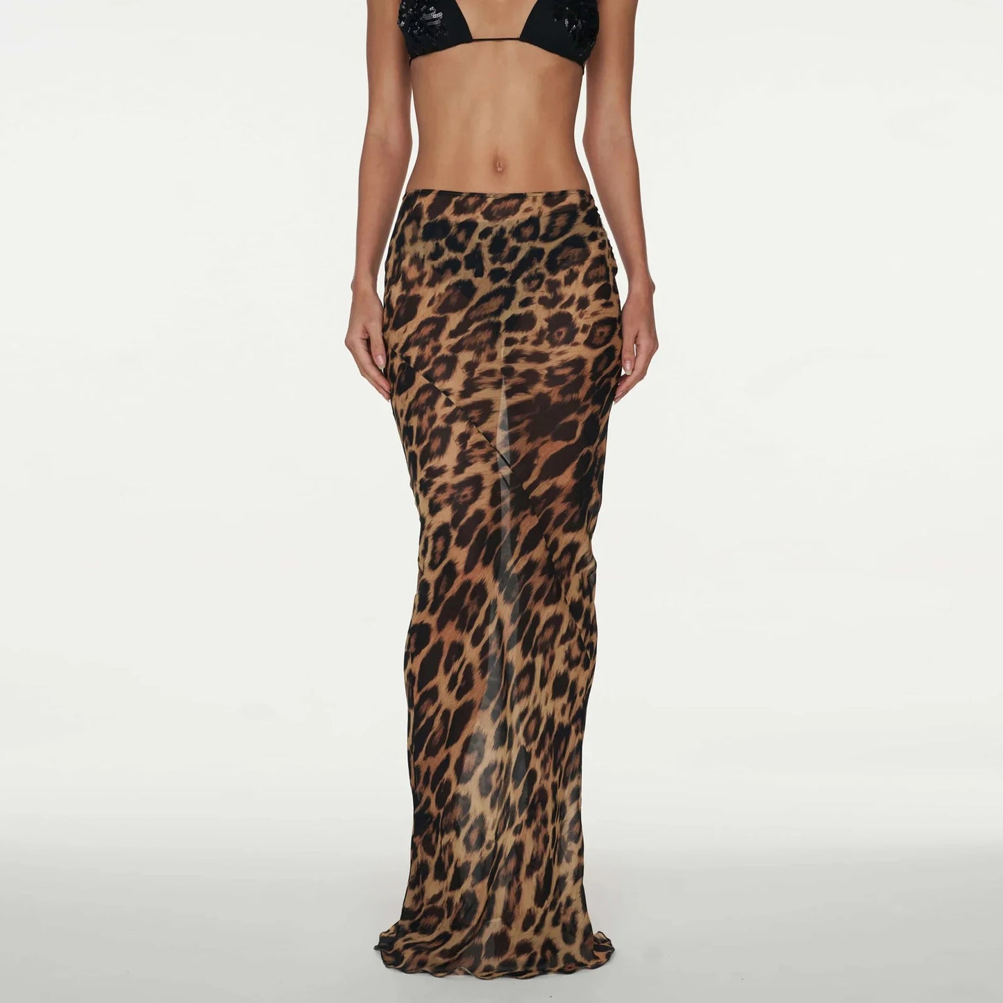 Leopard Bodycon Sheer Maxi Skirt
