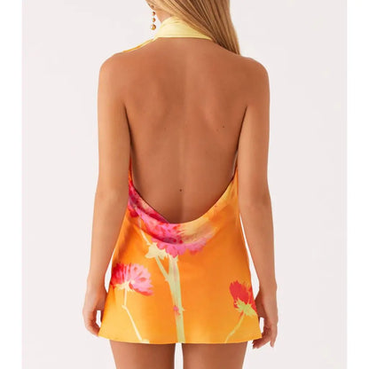 Cowl V-Neck A-line Floral Dress
