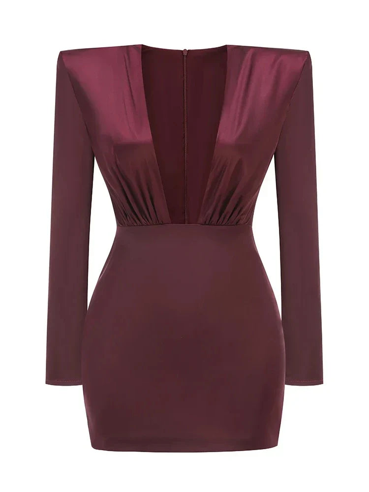 Deep V Neck Folds Design Long Dress
