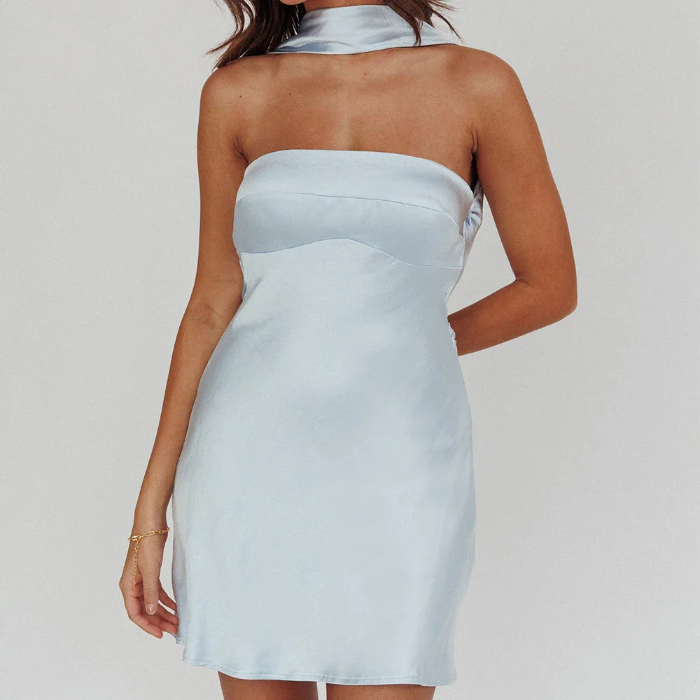 Strapless Scarf Backless Mini Bodycon Dress