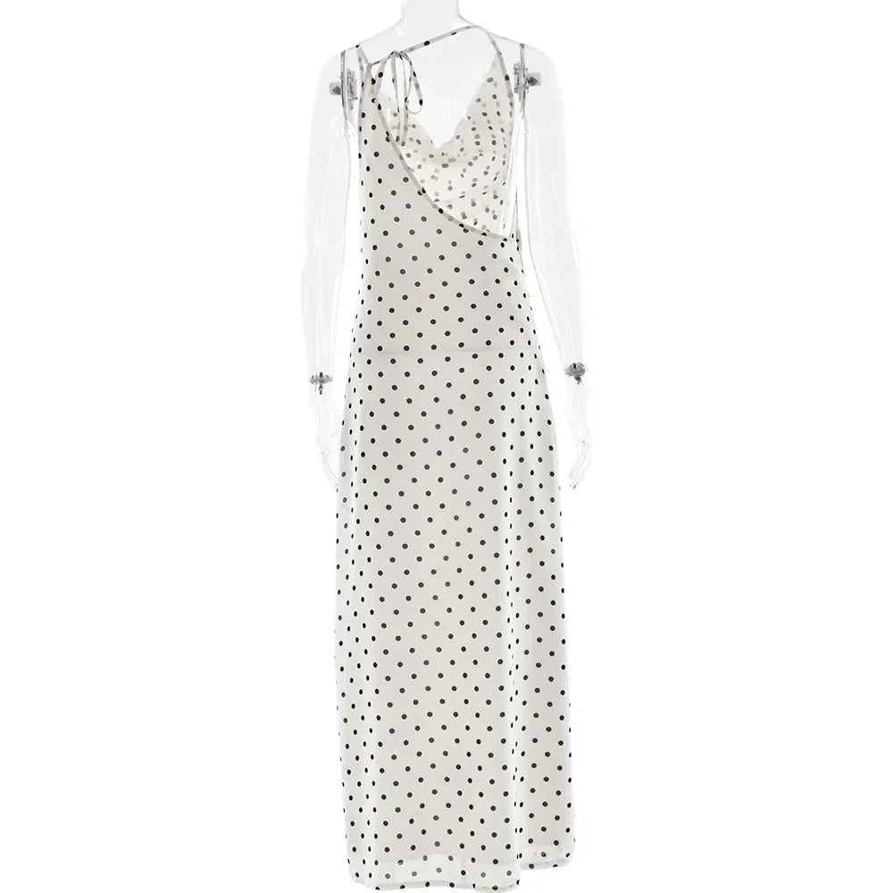 Polka Dot Backless Spaghetti Strap Party Maxi Dress