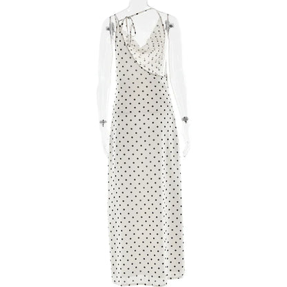 Polka Dot Backless Spaghetti Strap Party Maxi Dress