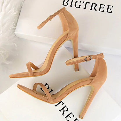 Suede Women Sandals with Stiletto Heels - 11cm and 8cm High Heels