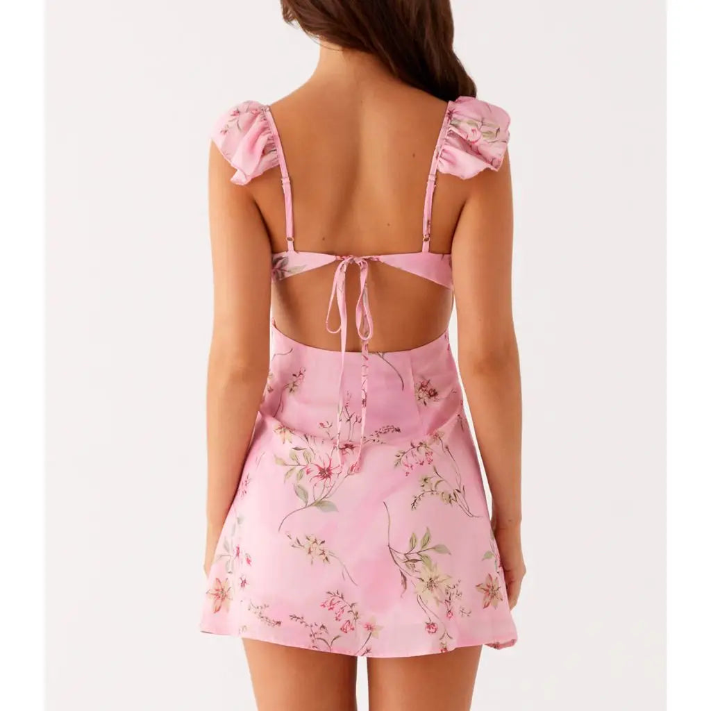 Sleeveless Ruffled Trim V Bodycon Dress
