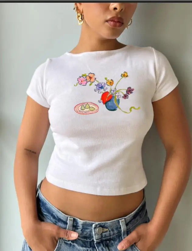Fruit Print Slim Fit Crew T-shirt