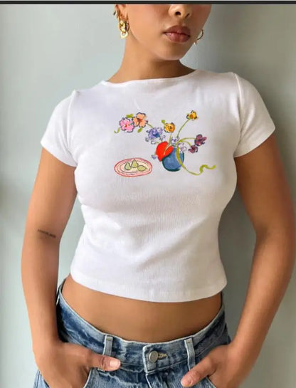Fruit Print Slim Fit Crew T-shirt