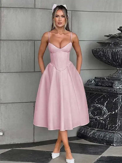 Strap Strap A-Line Party Midi Dress
