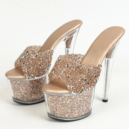 20CM Platform Slippers Fashion Sequined Transparent Sandals for Women