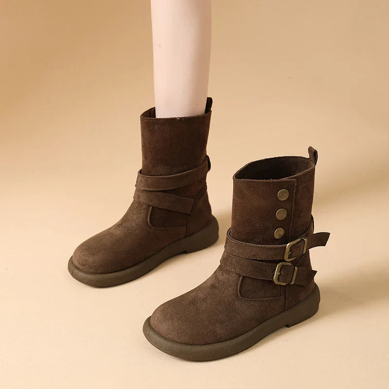 | Suede Buckle Ankle Boots