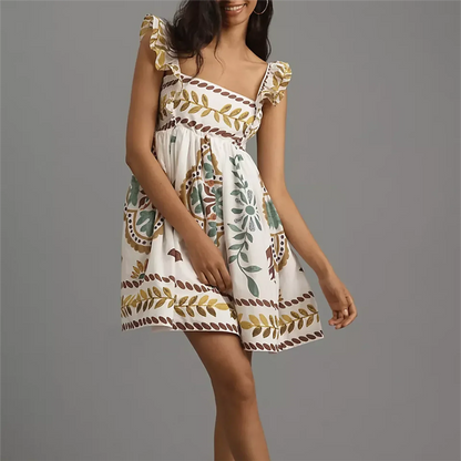 Sweet Ruffle A-Line Mini Floral Dress