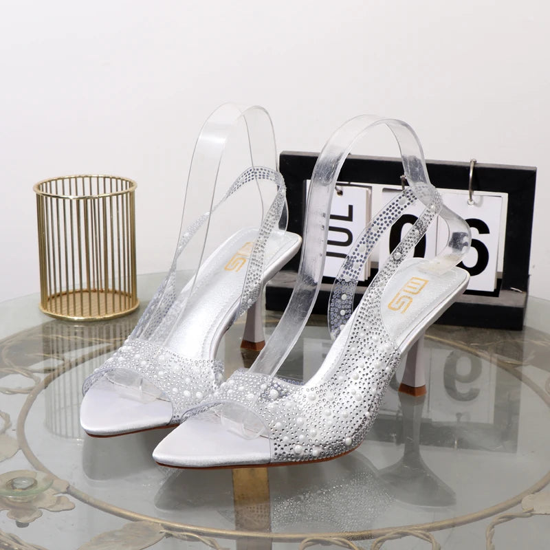 Transparent rhinestone open toe summer sandals for women