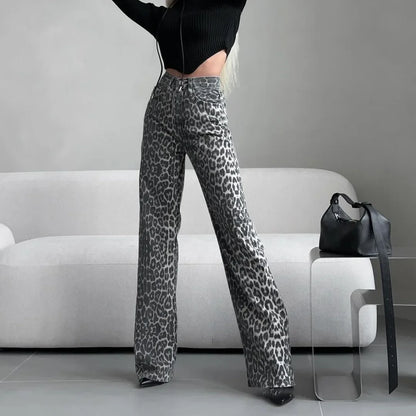 | Leopard Straight Jeans