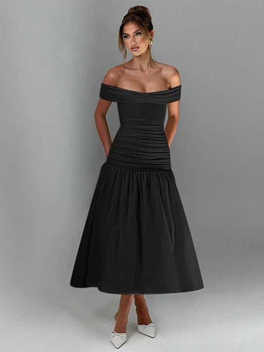 Ruched One-Shoulder A-Line Maxi Dress