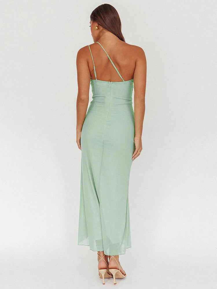 One Shoulder Draped Ruffle Bodycon Dress