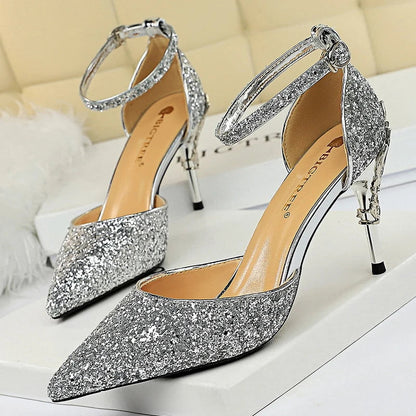 Sequin Wedding Pumps with Metal Decoration - 7.5cm Stilettos