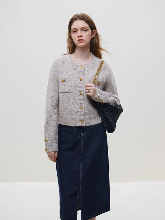 Wool Short Thick Button Knit Cardigan