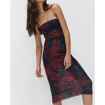 Y2K Slim Vintage Strapless Bodycon Dress