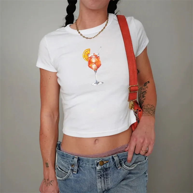 Shrimp Print Slim Fit Crop T-shirt