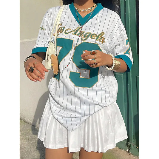 Jersey Stripe Loose Sports T-shirt