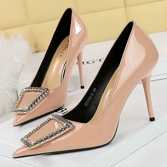 Nude Patent Leather High Heel Pumps for Women