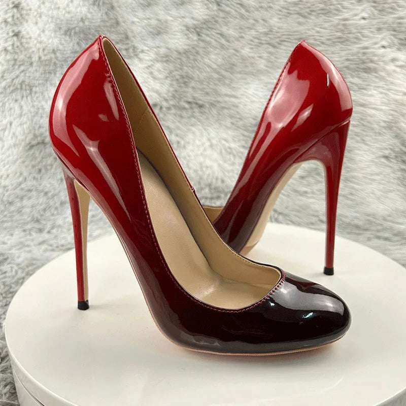 Red Black Gradient Round Toe High Heel Shoes for Women