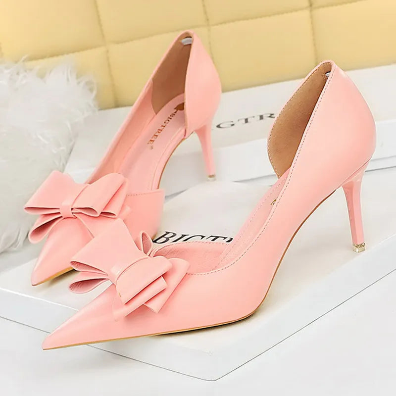 Bow-knot Stiletto Woman Pumps 10.5 Cm Basic Pump Sexy High Heels
