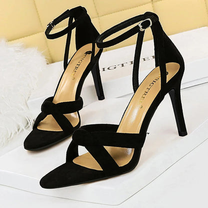 11cm High Heeled Suede Stilettos Sandals for Ladies Summer