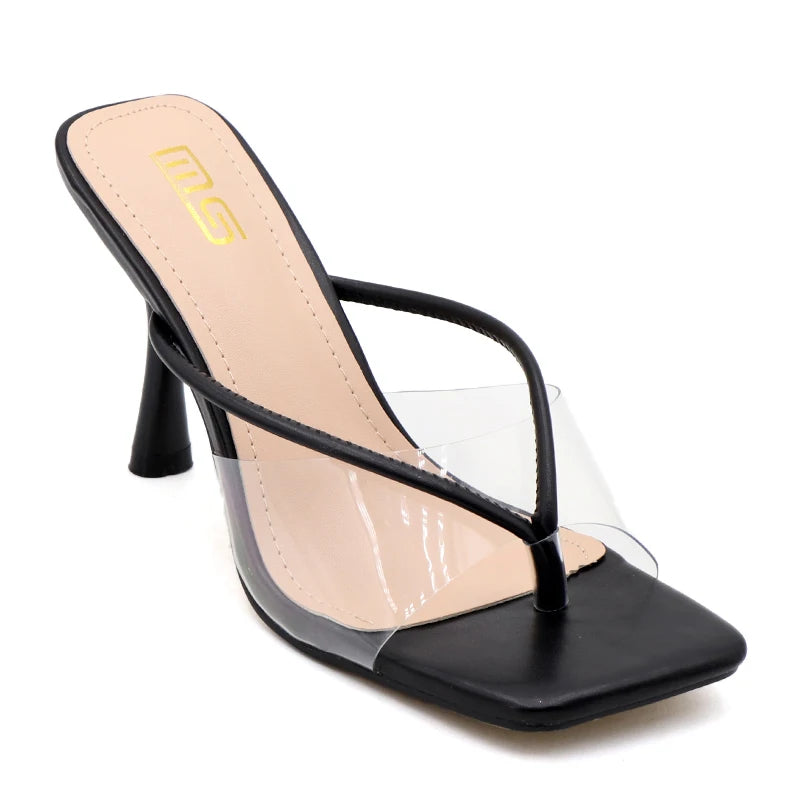 Luxury Transparent Stiletto Flip Flops Clip Toe Sandals 9CM Black Temptation Outdoor Slippers