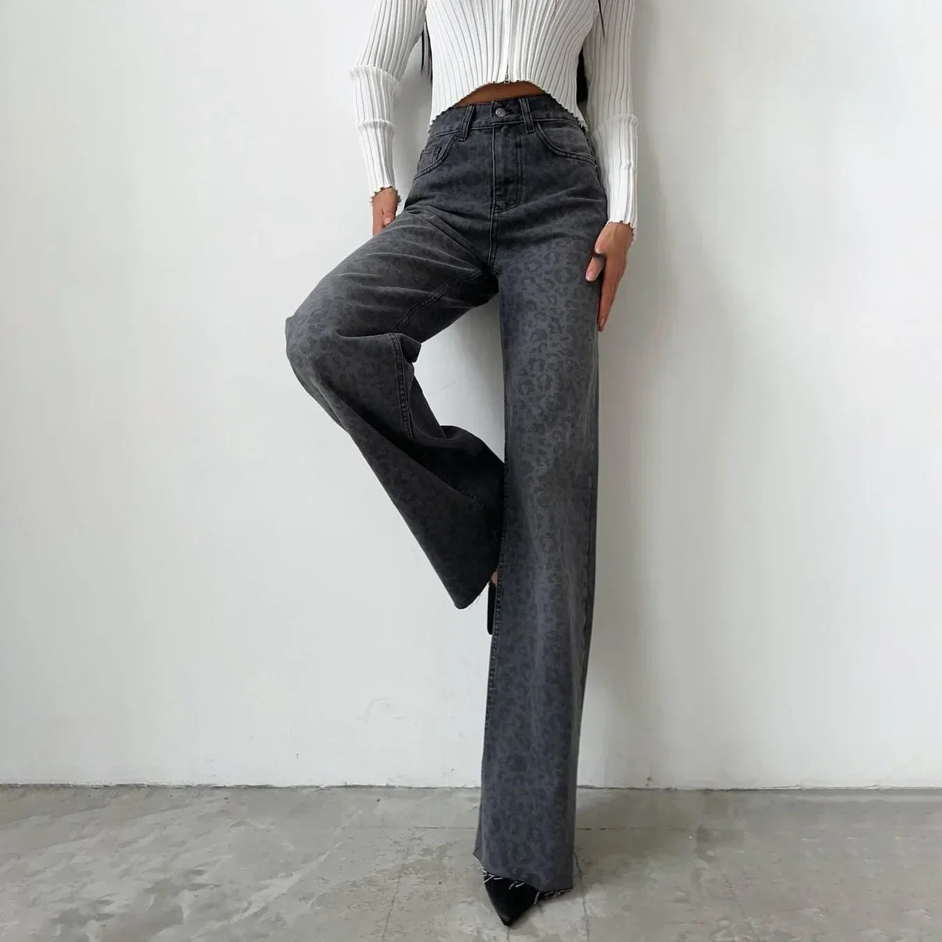 | Leopard Straight Jeans
