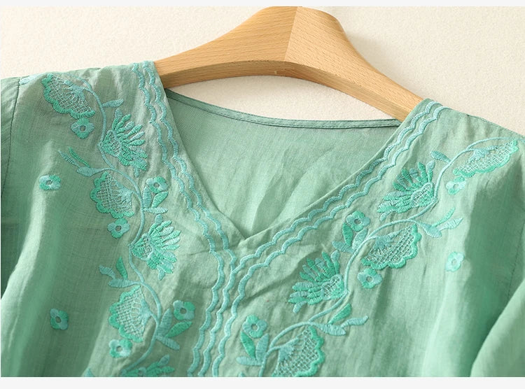 | V-Neck Cotton Blouse