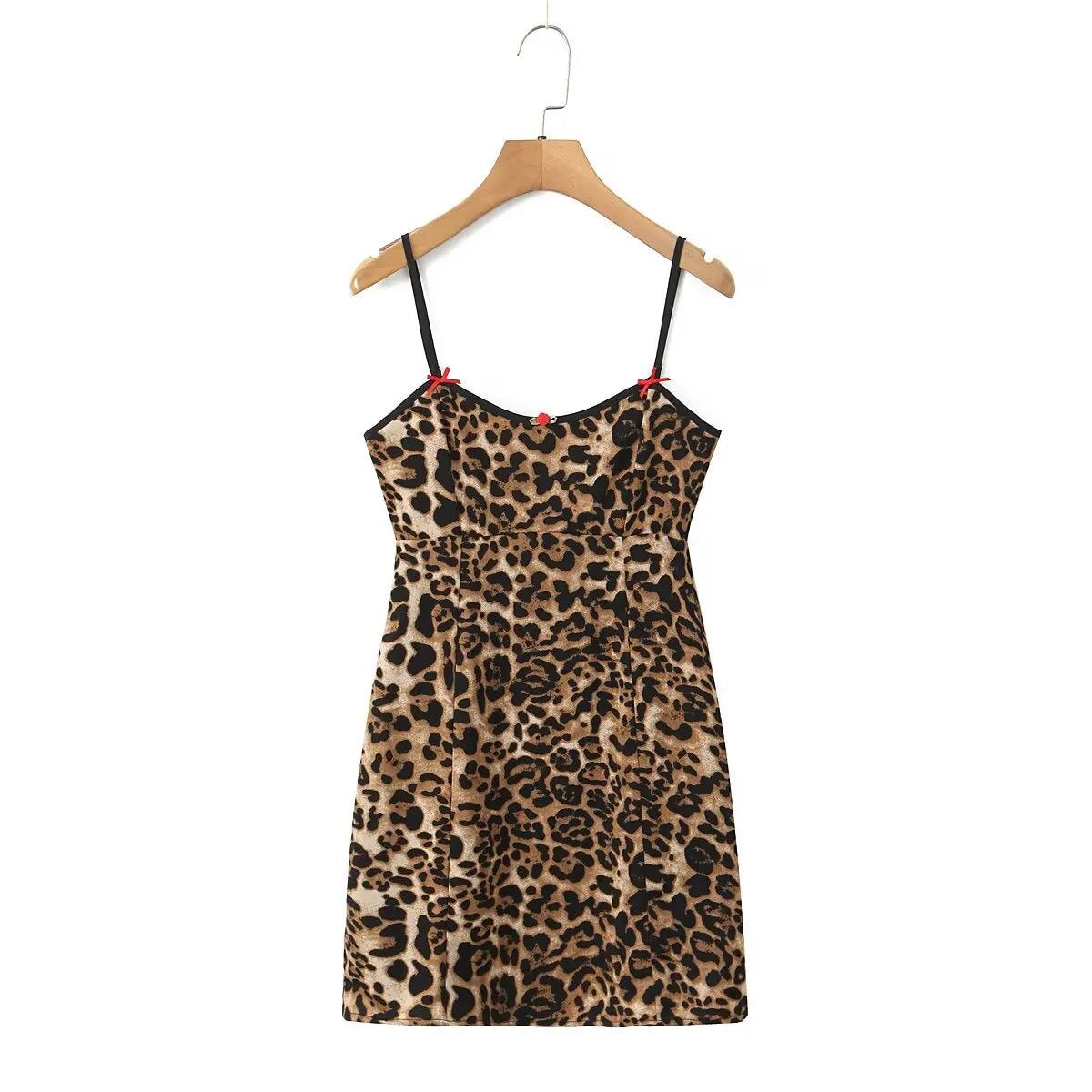 Bow Brown Leopard Print Sling Dress
