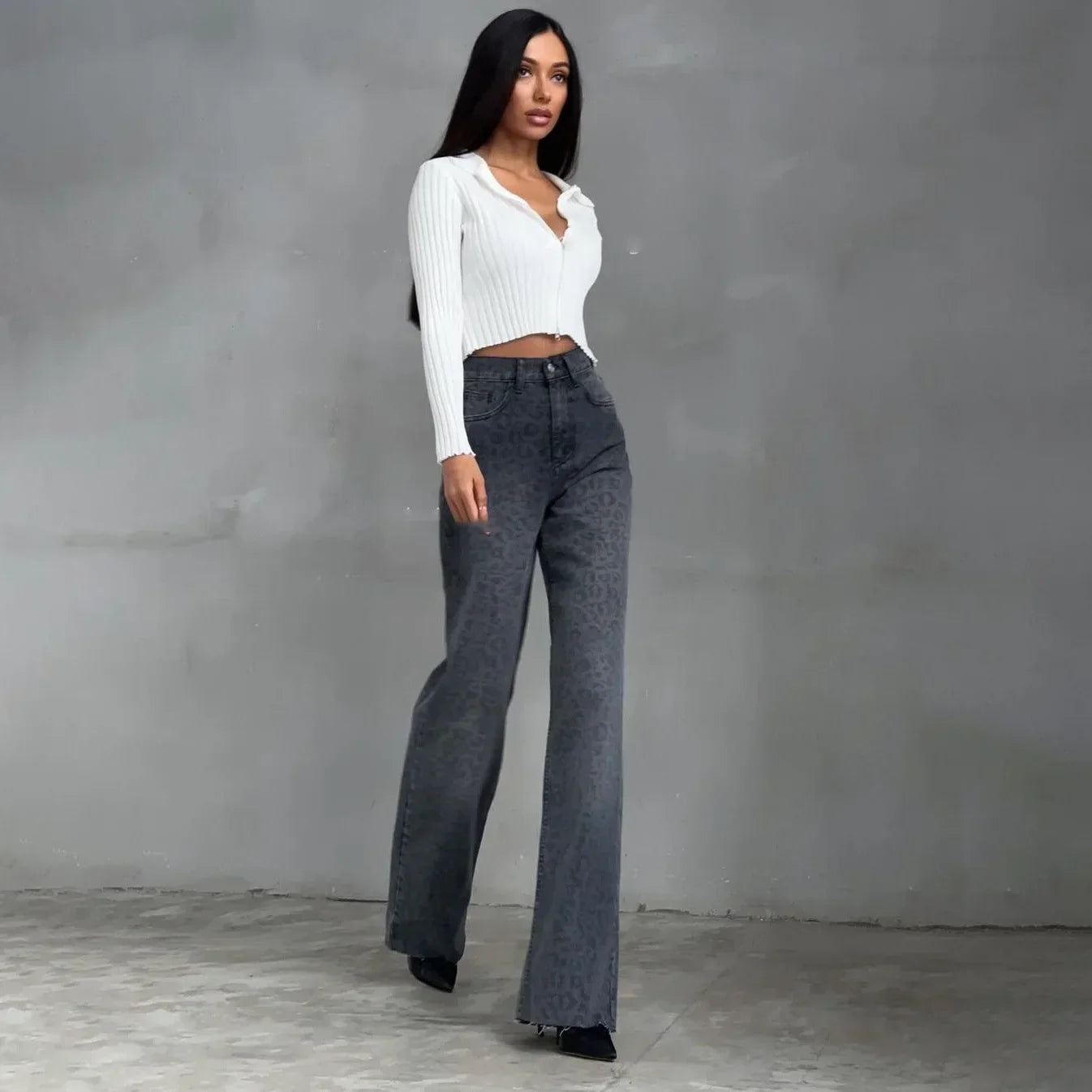 | Leopard Straight Jeans