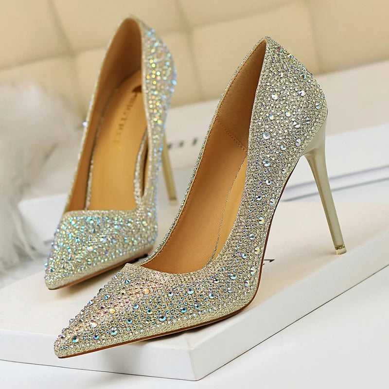 Rhinestone High Heel Wedding Pumps - 10 cm Heel
