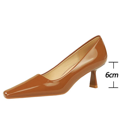Patent Leather Kitten Heels Square Head Woman Pumps Occupational OL High Heels